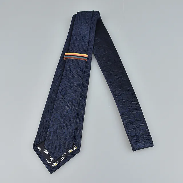 【Paul Smith】玫瑰緹花設計內裡花卉絲綢領帶(藍)