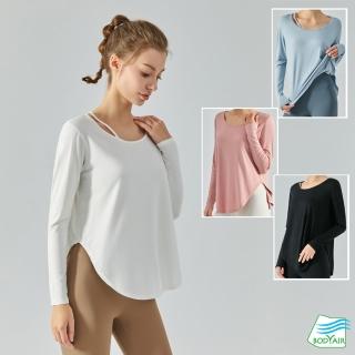 【BODYAIR】肩繫帶垂墜罩衫長袖上衣(瑜珈.慢跑.運動.健身.透氣.舞蹈.運動服)