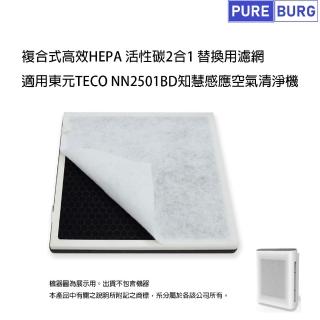 【PUREBURG】適用東元TECO NN2501BD知慧感應空氣清淨機高效2合1 副廠複合式活性碳HEPA替換濾網