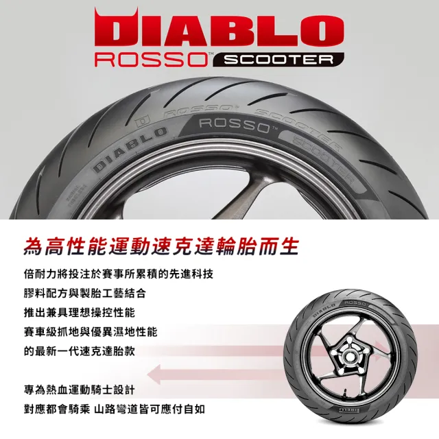 【PIRELLI 倍耐力】DIABLO ROSSO Scooter速克達專用 15吋(120/70-15 56S)