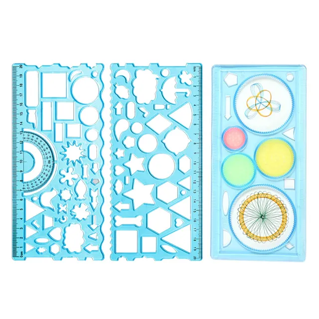 【SKYOCEAN】14入 幾何尺萬花尺繪圖尺(兒童文具/多功能尺/百變萬花尺/多功能曲線繪圖/量角器/繪圖模板)