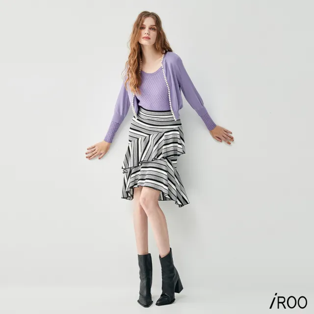 【iROO】條紋中長魚尾裙