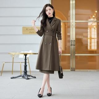 【巴黎精品】現貨+預購 西裝套裝兩件套(風衣外套過膝半身裙女西服3色p1al26)