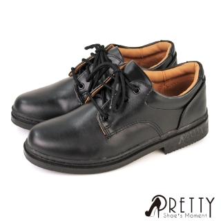 【Pretty】女款臺灣製素面綁帶標準型學生鞋/學生皮鞋(黑色)