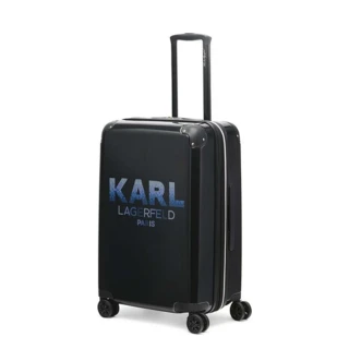 【KARL LAGERFELD 卡爾】360°八輪系統20吋泡泡文字LOGO登機箱行李箱(原廠公司貨)