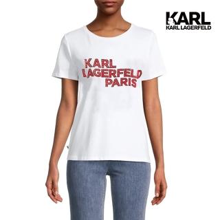 【KARL LAGERFELD 卡爾】KARL紅字LOGO 短TEE-白(原廠公司貨)