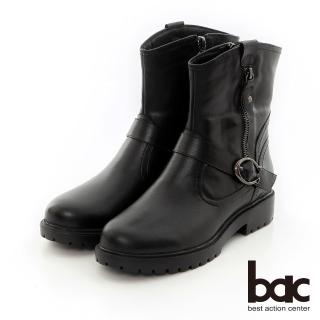 【bac】輕量化皮帶穿環拉鍊軍靴(黑色)