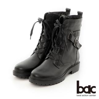 【bac】輕量化皮帶穿環綁帶軍靴(黑色)