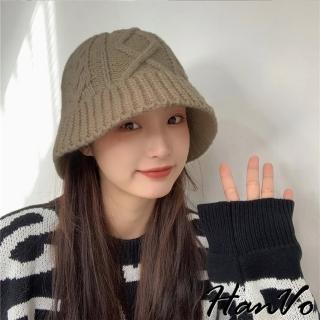 【HanVo】現貨 秋冬保暖針織麻花漁夫帽(韓系休閒百搭針織毛線帽 秋冬保暖配件 女生配件 8151)