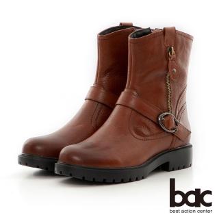 【bac】輕量化皮帶穿環拉鍊軍靴(棕色)