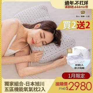 【日本旭川】日本暢銷五區機能氧氣枕獨家組合-2入組(乳膠 可調式)