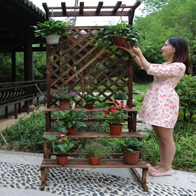 【園藝世界】防腐木花架陽台三層梯落地式庭院☆外花架75x70x200cm(花架)