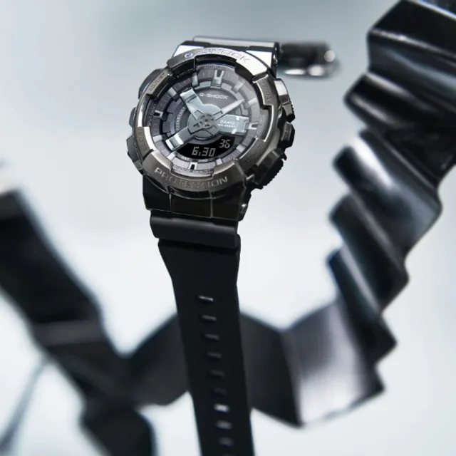 【CASIO 卡西歐】G-SHOCK 精巧纖薄金屬外殼3D錶盤雙顯錶-霧灰(GM-S110B-8A WOMAN系列)