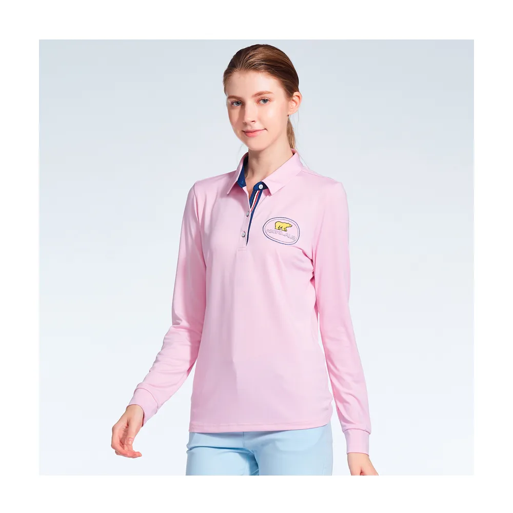 【Jack Nicklaus 金熊】GOLF女款素面彈性POLO衫/高爾夫球衫(粉色)