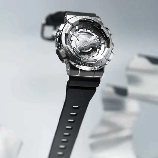 【CASIO 卡西歐】G-SHOCK 精巧纖薄金屬外殼3D錶盤雙顯錶-銀(GM-S110-1A WOMAN系列)