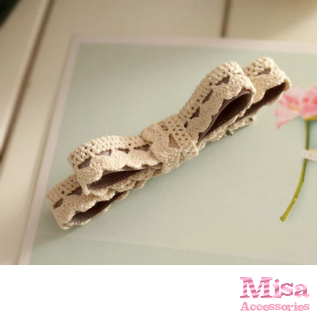 【MISA】森林系純白蕾絲緞帶造型一字夾 髮夾(蕾絲髮夾 緞帶髮夾)