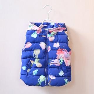 【時尚Baby】女童鋪棉背心藍粉色多彩花卉背心保暖背心(女小童裝可愛休閒背心居家外出鋪棉背心)