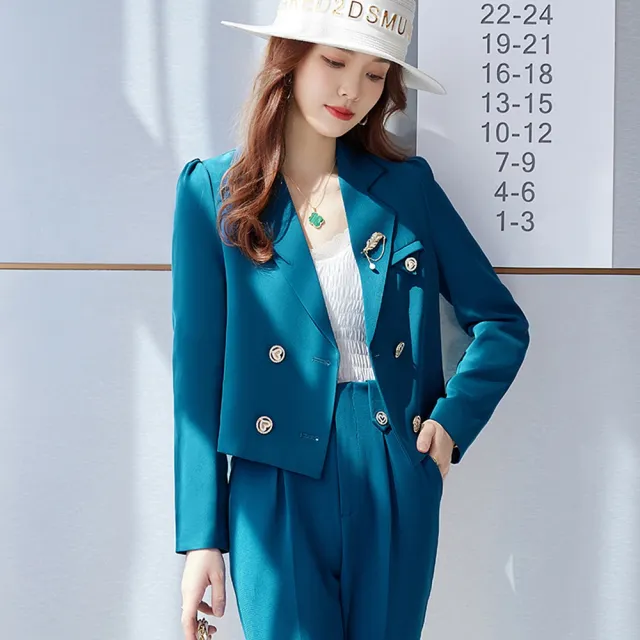 【巴黎精品】現貨+預購 西裝套裝兩件套(秋冬短版外套長褲女西服3色p1al71)
