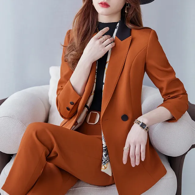 【巴黎精品】現貨+預購 西裝套裝兩件套(外套長褲秋冬休閒女西服2色p1al68)