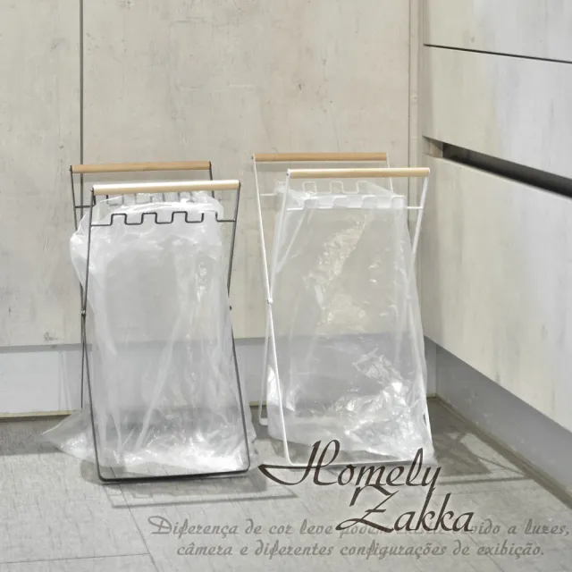 【Homely Zakka】日式簡約木柄鐵藝廚房折疊分類垃圾架/垃圾袋架/收納架_2色任選