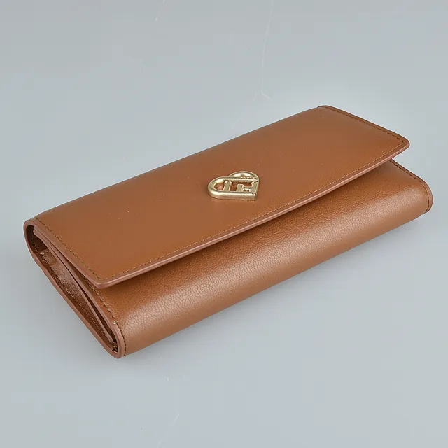 【FURLA 芙拉】MY JOY心型拱門LOGO設計全皮三折扣式長夾(展示品/白蘭地酒褐)