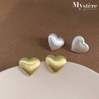 【my stere 我的時尚秘境】現貨-時尚簡約風-金屬拉絲光澤愛心款耳環(925銀 愛心設計 色澤閃亮)