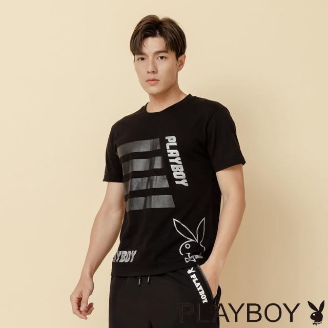 【PLAYBOY】黑膠銀箔印花上衣(黑色)