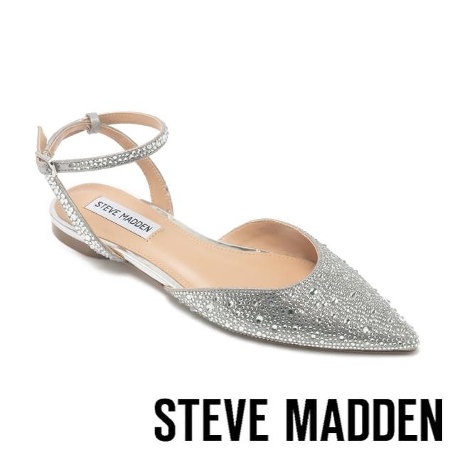 【steve madden】JULITTA 鑽面尖頭繞踝平底涼鞋(銀色)