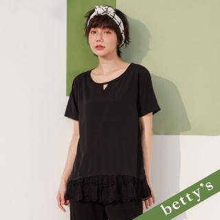 【betty’s 貝蒂思】三角簍空領口蕾絲拼接上衣(黑色)
