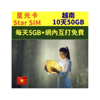 【星光卡  STAR SIM】越南藍鑽上網卡10天-50GB高速流量(每天5GB及網內互打免費  免改設定)