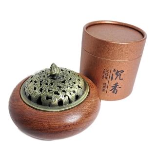 【十方佛教文物】花梨木銅蓋香爐+沉香4H盤香(平安吉祥如意)