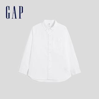 【GAP】男童裝 翻領牛津布長袖襯衫-白色(426037)