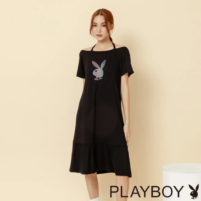 【PLAYBOY】五彩膜印花洋裝(黑色)