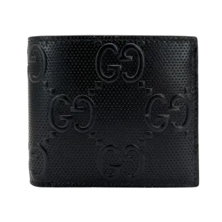 【GUCCI 古馳】Embossed GG Logo八卡對開短夾(645154-黑)