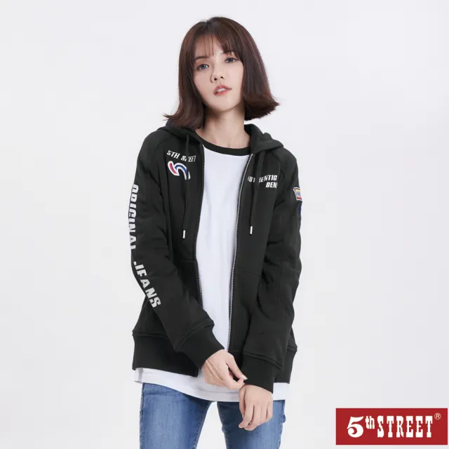 【5th STREET】雙11 女裝繡花休閒連帽外套-黑色