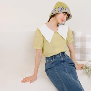 【OB 嚴選】層次尖領格紋不易皺開襟拋袖上衣 《AB18323》