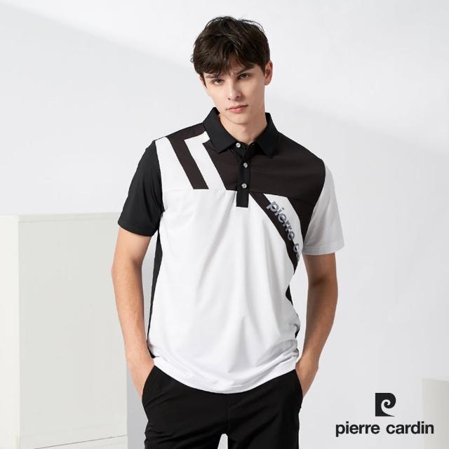 【pierre cardin 皮爾卡登】男款 吸濕排汗胸前剪接印花短袖polo衫-黑色(3227203-99)