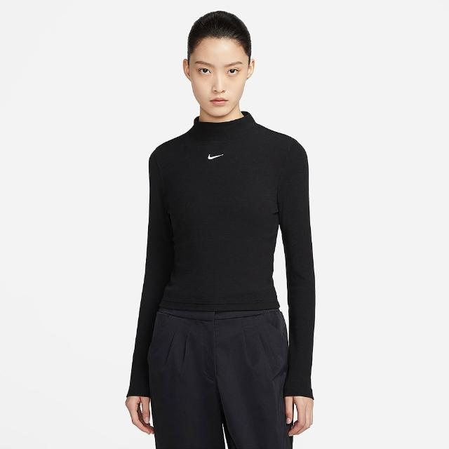 【NIKE 耐吉】上衣 女款 長袖上衣 運動 AS W NSW ESSNTL RIB MOCK LS TO 黑 DV7881-010