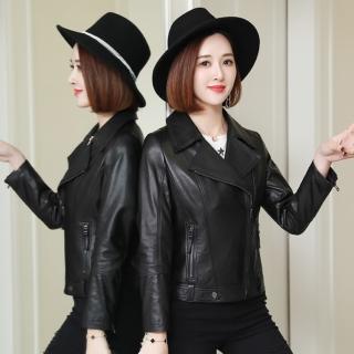 【巴黎精品】現貨+預購 真皮皮衣機車夾克(翻領拉鍊修身羊皮夾克女外套v1ao21)