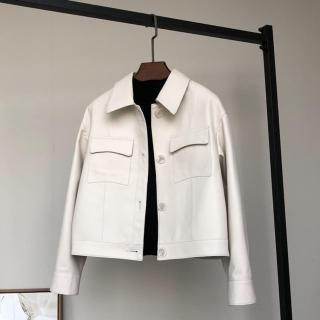 【巴黎精品】現貨+預購 真皮皮衣西裝外套(短版鈕扣翻領羊皮口袋西裝女外套2色v1ao14)