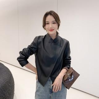 【巴黎精品】現貨+預購 真皮皮衣西裝外套(新中式復古短版旗袍扣羊皮女外套2色v1ao18)