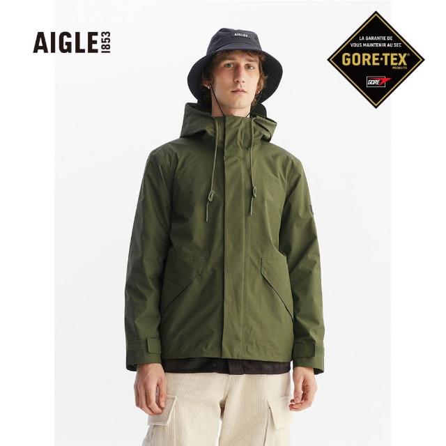 【AIGLE】男防水透氣外套AG-FAA57A080 軍綠(男外套 Goretex 防水透氣外套)