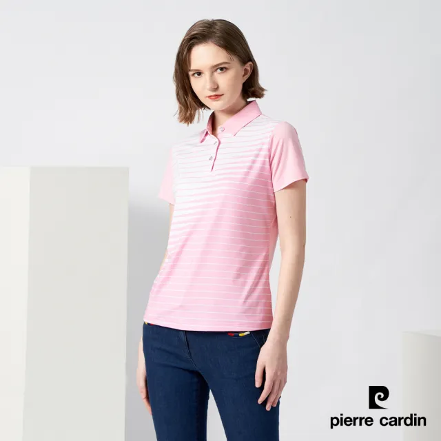 【pierre cardin 皮爾卡登】女款 吸濕排汗胸前印花短袖polo衫-淺粉色(4227205-62)