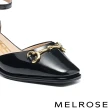 【MELROSE】氣質時尚飾釦踝帶方頭高跟鞋(黑)