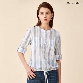 【Master Max】雙口袋直條紋下擺鬆緊圓領襯衫式上衣(821710506)