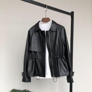 【巴黎精品】現貨+預購 真皮皮衣機車夾克(顯瘦束腰翻領羊皮機車服女外套3色v1ao15)