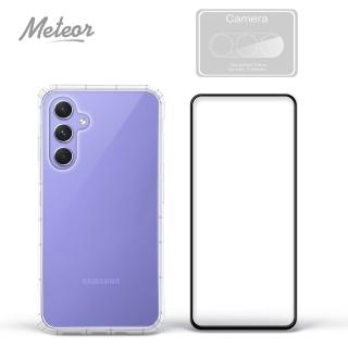 【Meteor】Samsung Galaxy A54 5G 手機保護超值3件組(透明空壓殼+鋼化膜+鏡頭貼)