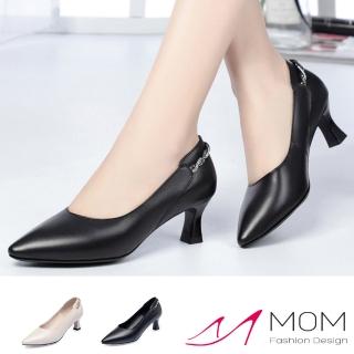 【MOM】真皮跟鞋 尖頭跟鞋 交叉跟鞋/真皮頭層牛皮尖頭燙鑽交叉辮繩造型高跟鞋(2色任選)