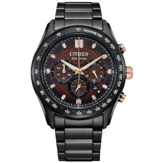 【CITIZEN 星辰】光動能 穿越時空亞洲限定款三眼競速計時男錶-咖啡x黑/43mm 母親節限定(CA4534-81X)