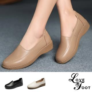 【LOVE FOOT 樂芙】真皮樂福鞋 牛皮樂福鞋/真皮頭層牛皮軟底舒適素面樂福鞋(3色任選)